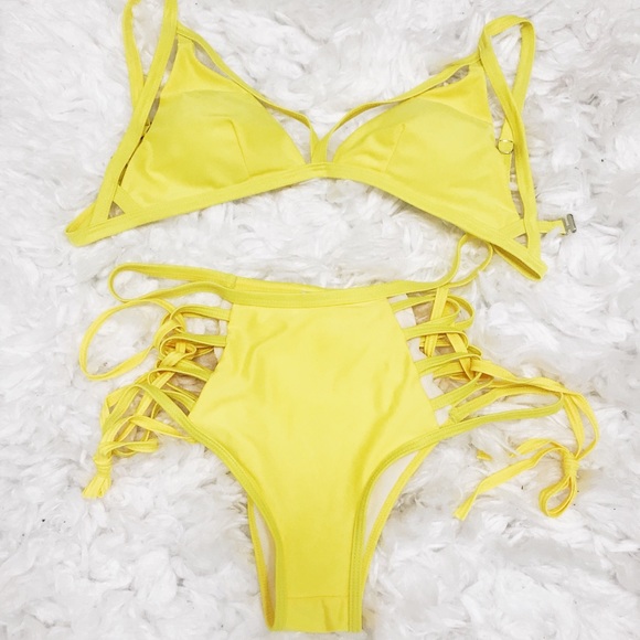 yellow high waisted bikini
